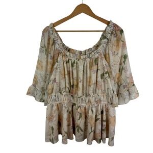 Cato Floral Peasant Blouse Size 18/20W Milkmaid Cottage Tiered‎ Feminine Boho
